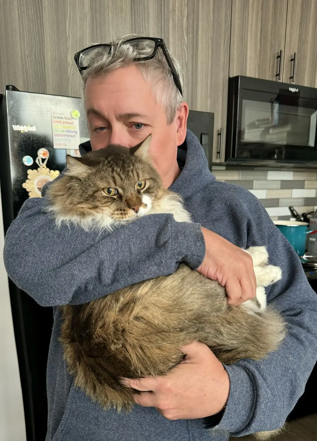 Keith Kinsella holding cat Fred - professional cat sitter providing pet care in Jersey City, NJ