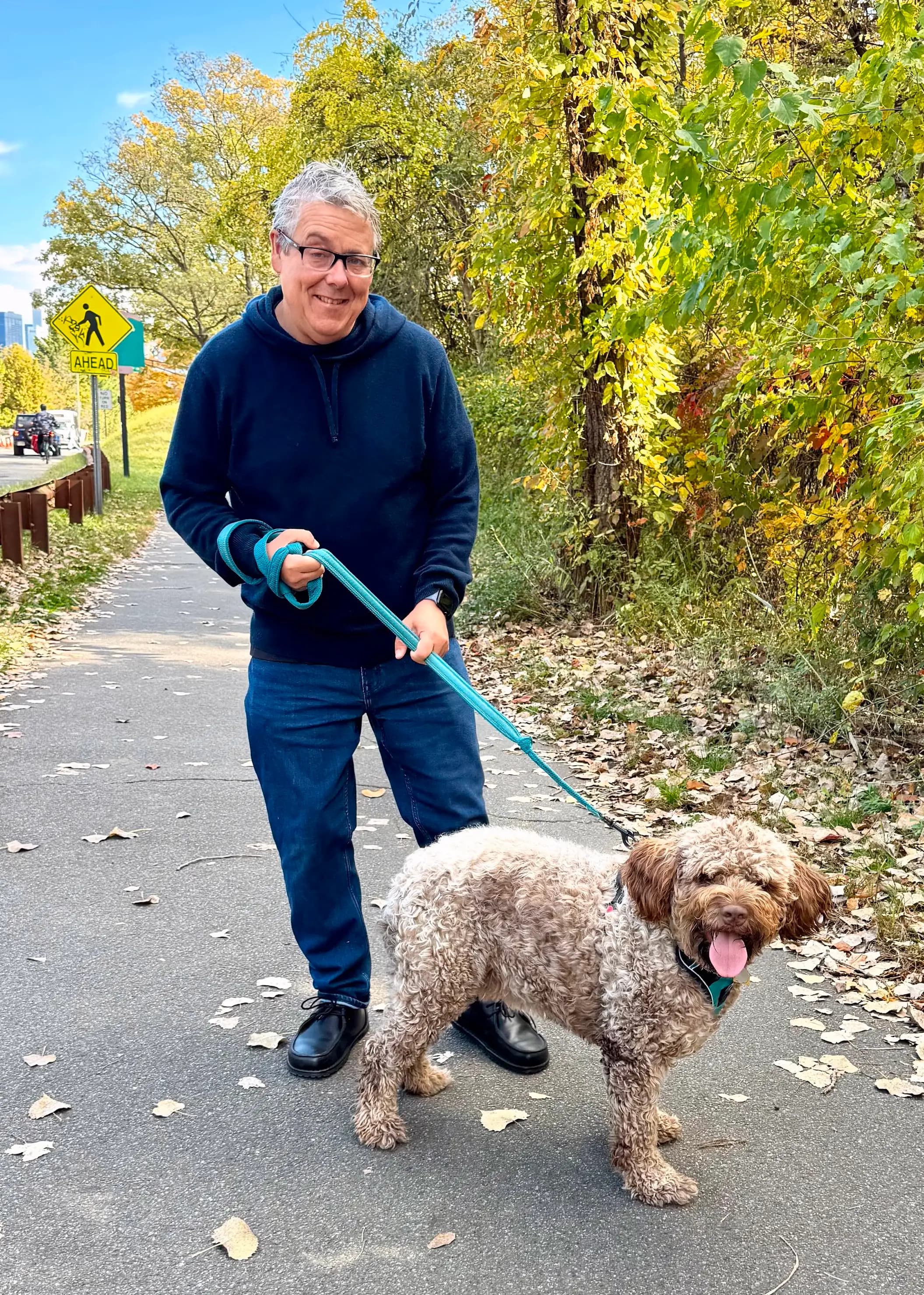 Keith Kinsella professional dog walker and cat sitter with happy dog in Jersey City, New Jersey